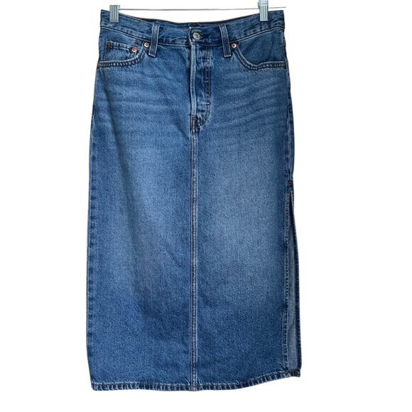 Levi’s Denim Side Slit Midi Skirt 26 Medium Wash - Picture 2 of 4